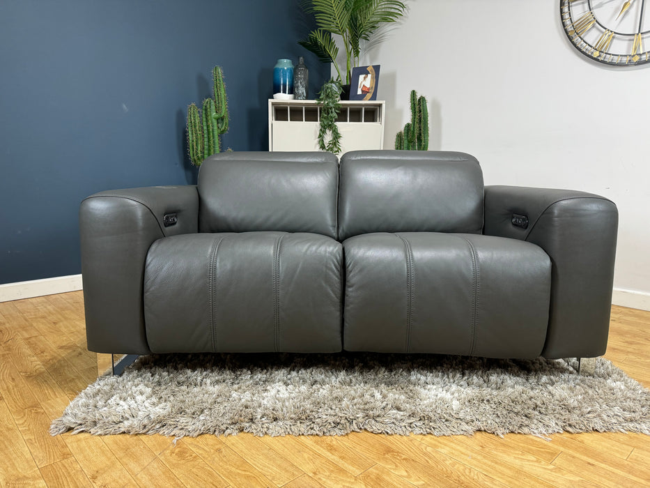 Marvella 2 Seater Fabric Sofa - Power Recliner Power Headrest - Trusty Sheen Leather Charcoal - (WA2)