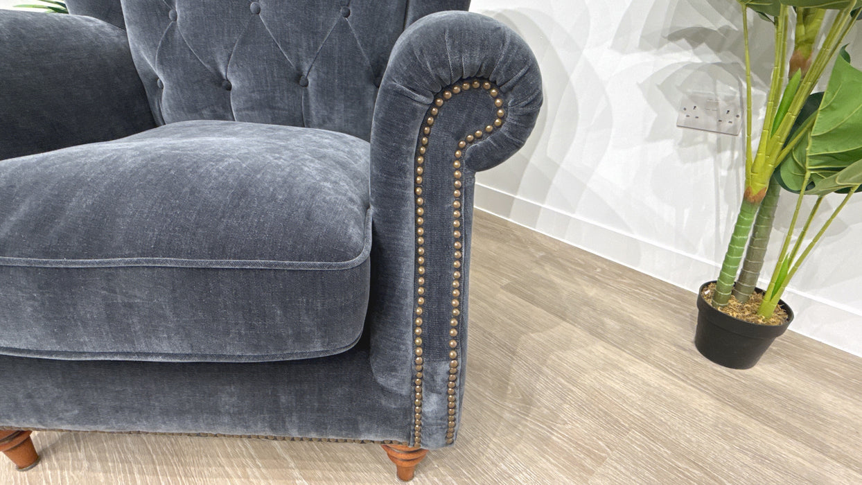 Sofology Darcy Fabric Accent Wing Chair with Studs in Relaxed Chenille Ink
