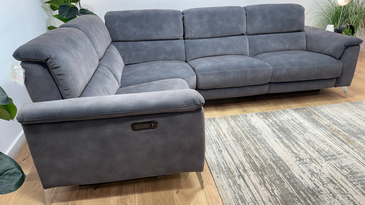 Sofology Illinois Fabric 1 Corner 2 Power Recliner/Headrest in Lifestyle Mottled Charcoal