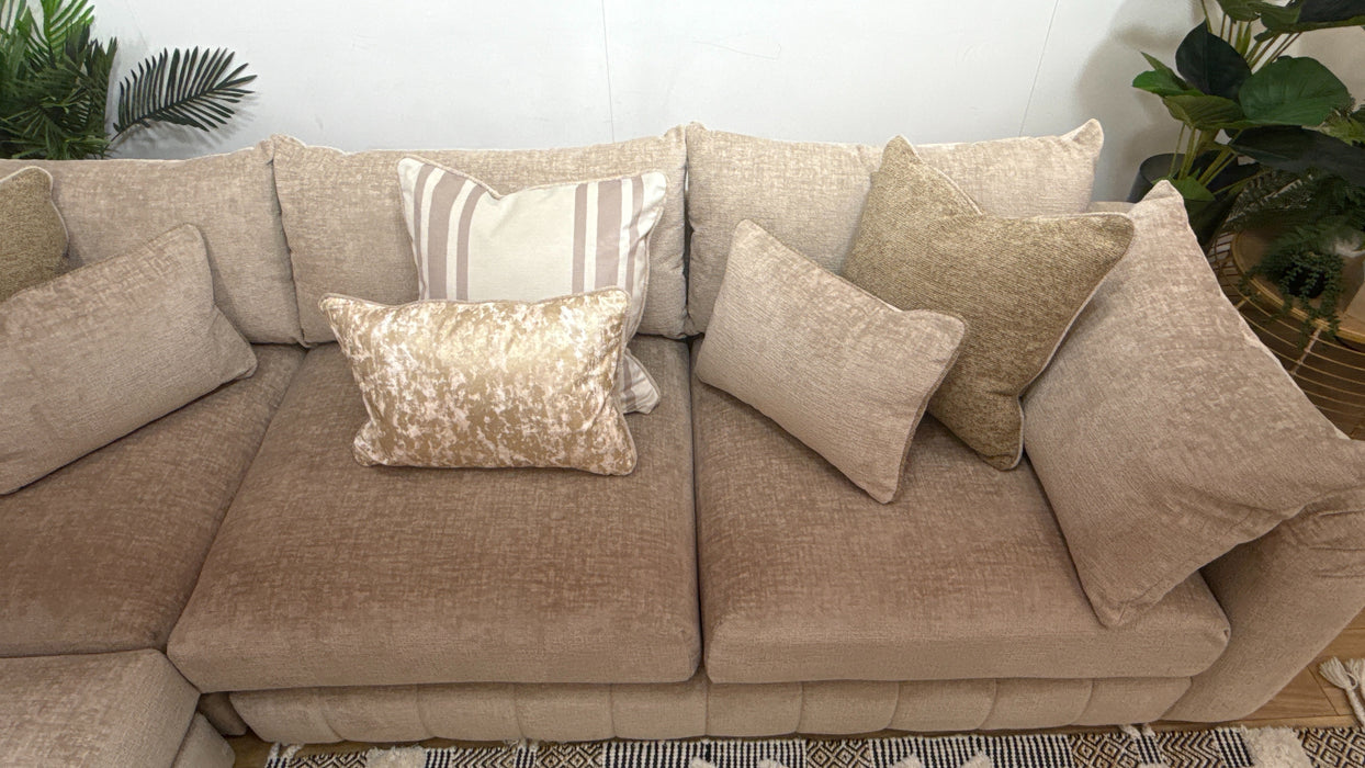 Sofology Westwood Fabric 1 Corner 3 Gold Trim in Teddy Chenille Natural Mix