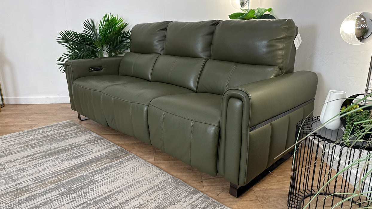 Sofology The Ravello Leather 3 Seater Power Recliner in Trusty Embossed Dark Olive