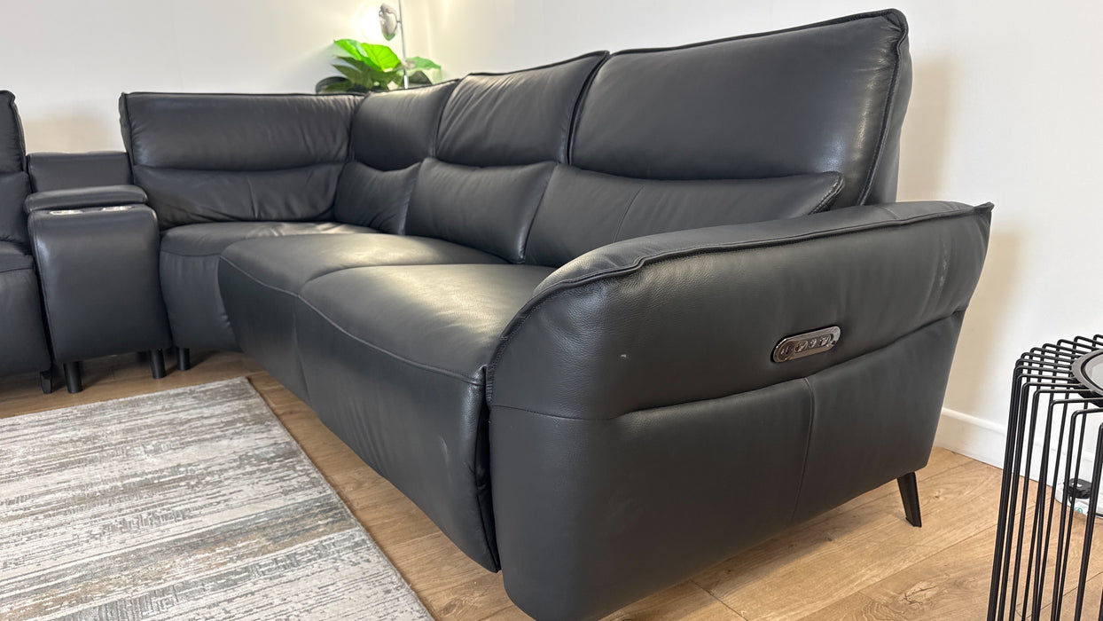 Sofology The Priestley 1.5 Console Corner 3 Recliner in Trusty Sheen Leather Jet Black