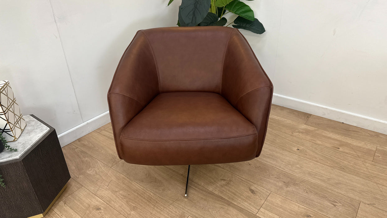 Sofology Adler Leather Swivel Chair in Relaxed Soft Brown