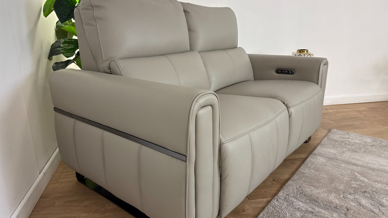 Sofology The Ravello Leather 2 Seater Power Recliner/Headrest in Trusty Embossed Light Grey