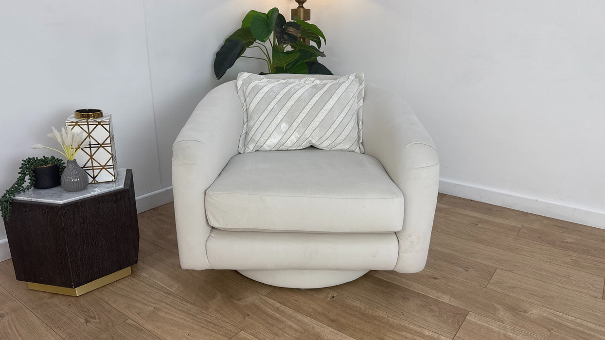 Sofology The Oscar Fabric Swivel Chair in Super Matt Velvet Ecru Mix