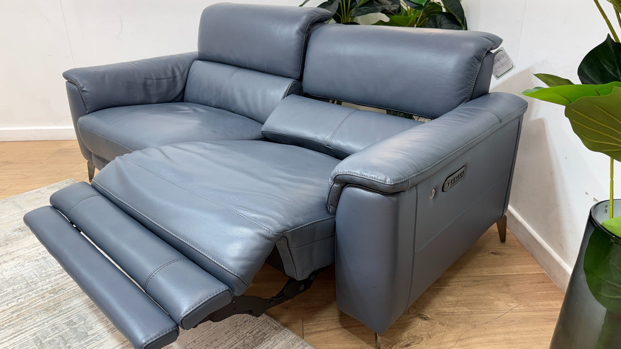 Sofology Illinois Leather 3 Seater Power Recliner/Headrest in Trusty Soft Sheen Smoke Blue