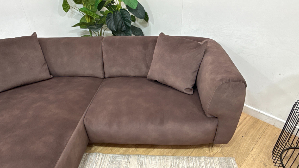Sofology Nuvole Fabric Chaise 3 Seater in Lifestyle Mottled Dark Chocolate