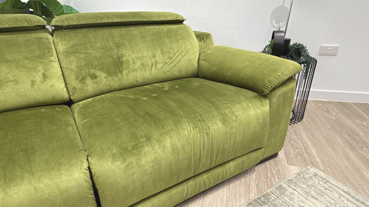 Sofology Benz Fabric 3 Seater Power Recliner/Headrest in Heritage Velvet Olive