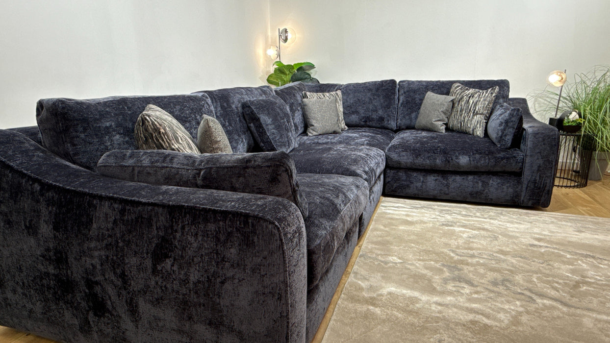 Sofology Bellagio Fabric 3 Corner 1 Reversible Feather Flex Seats in Chunky Luxe Chenille Ink Mix