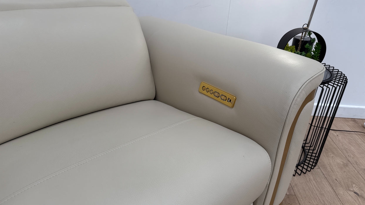 Sofology Plaza Leather 3 Seater Power Recliner/Headrest in Trusty Embossed Bone China