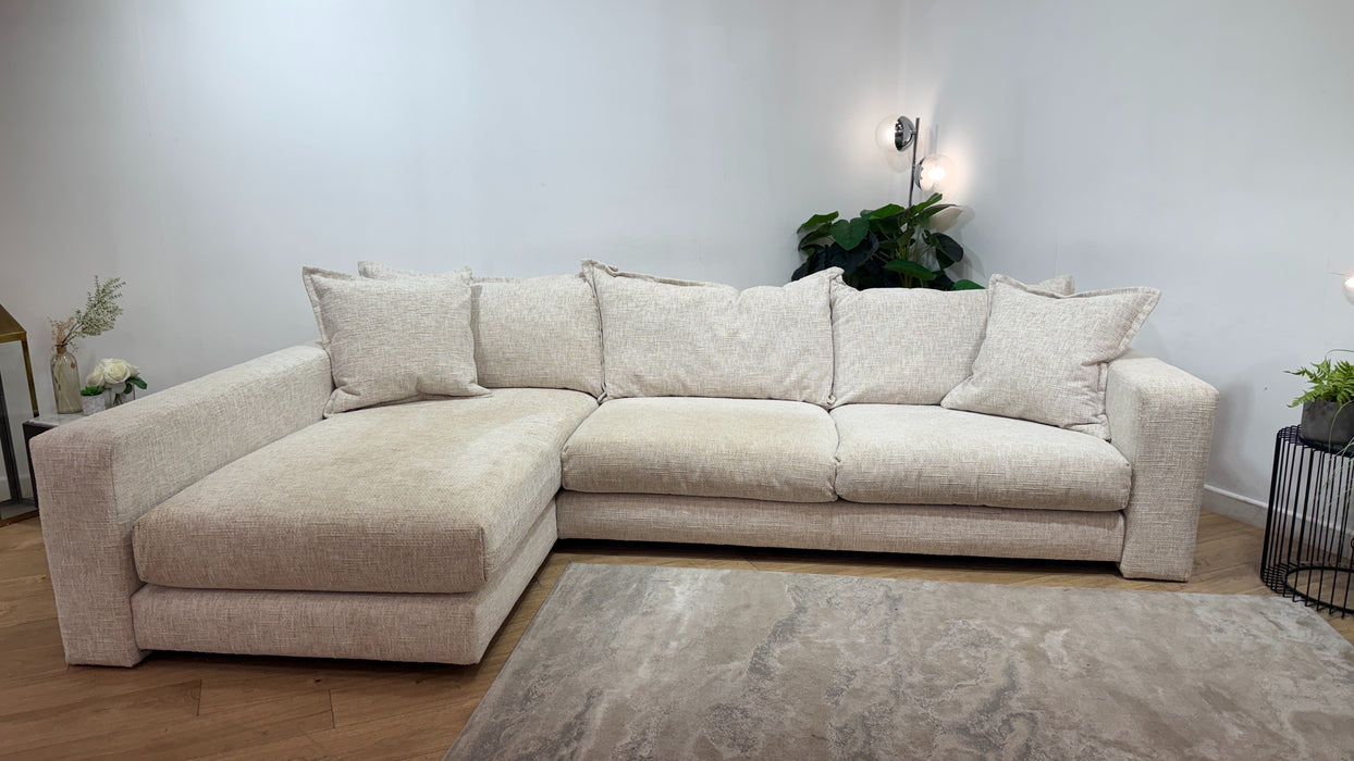 Sofology Cove Fabric Chaise Grande Light Wood Panel Artisan Chenille Ecru Mix