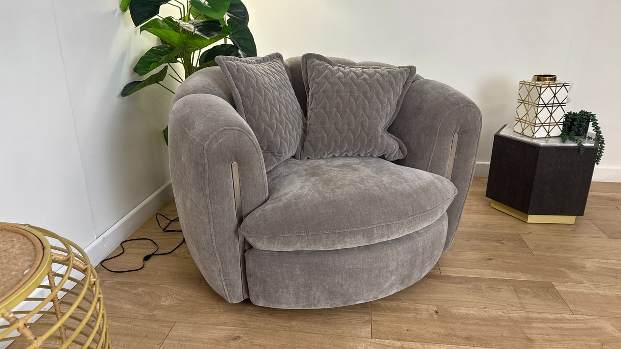 Sofology The Empress Fabric Swivel Chair Gunmetal Trim in Relaxed Chenille Nutmeg