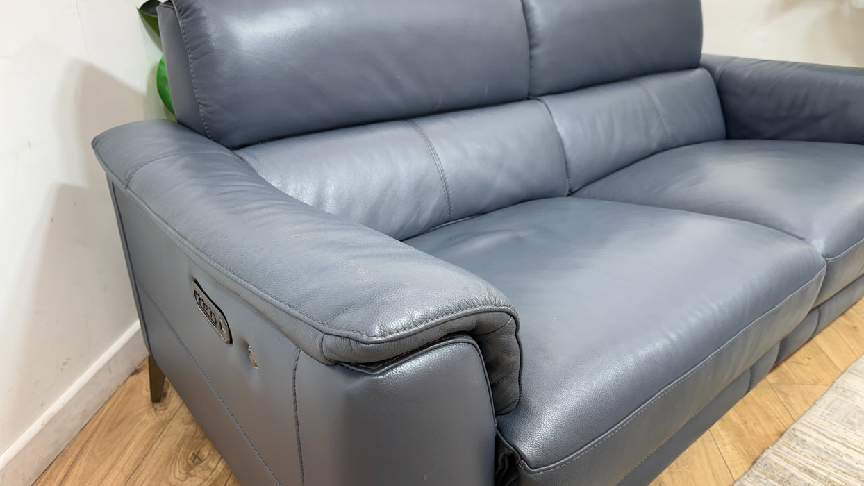 Sofology Illinois Leather 3 Seater Power Recliner/Headrest in Trusty Soft Sheen Smoke Blue