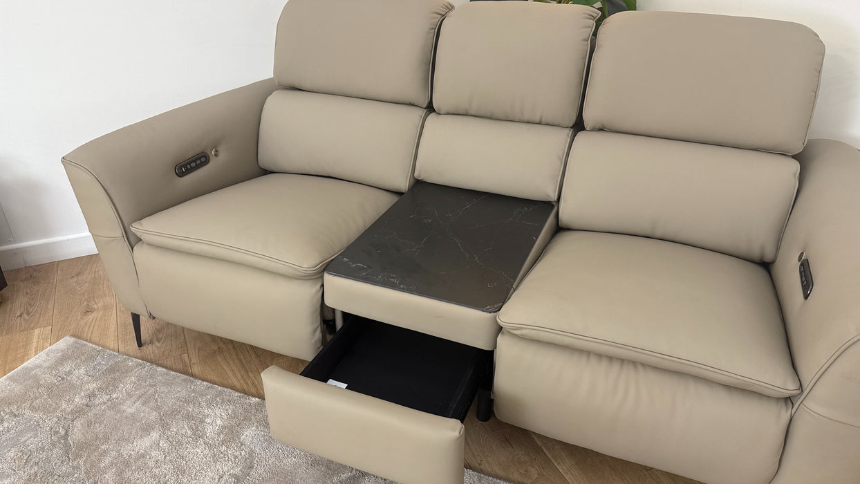 Sofology The Viento Leather 2 Seater Console Power Recliner/Headrest Heated Seat Lumbar in Trusty Super Matt Putty