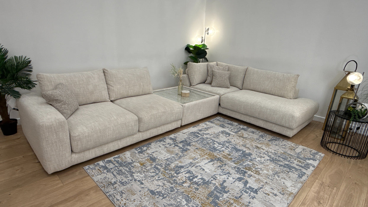 Sofology Amalfi Fabric 2 Console Corner 1 Chaise in Micro Flecked Boucle Natural Mix