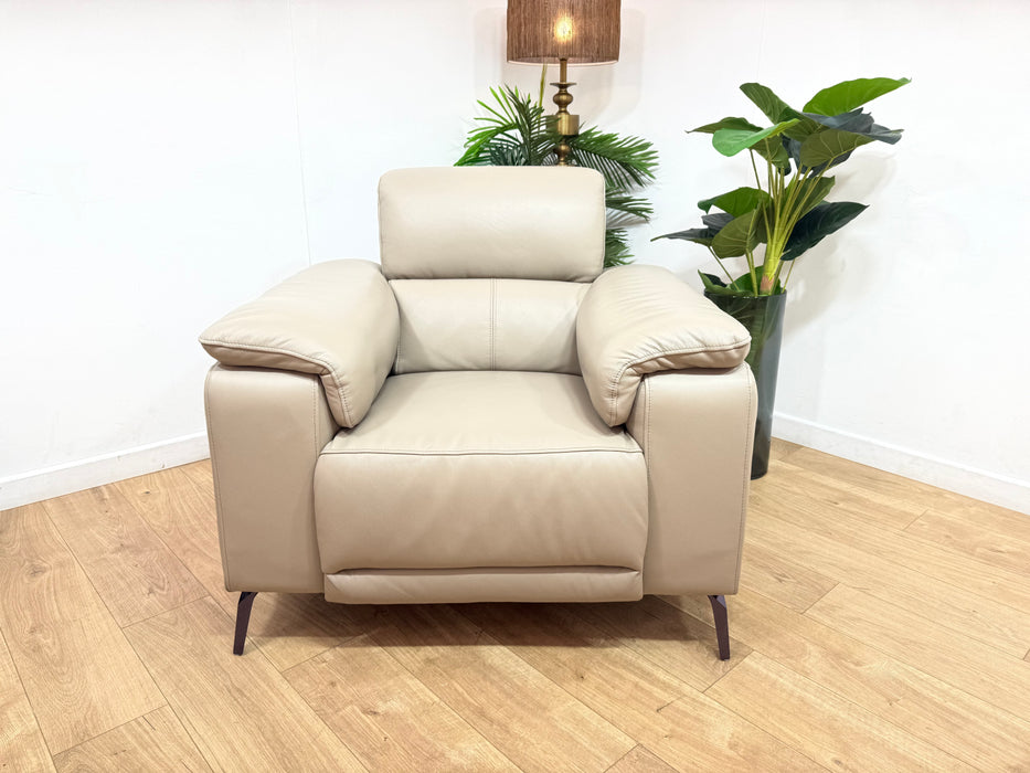 Sofology Fratelli Leather Chair Power Recliner/Headrest in Trusty Embossed Stone