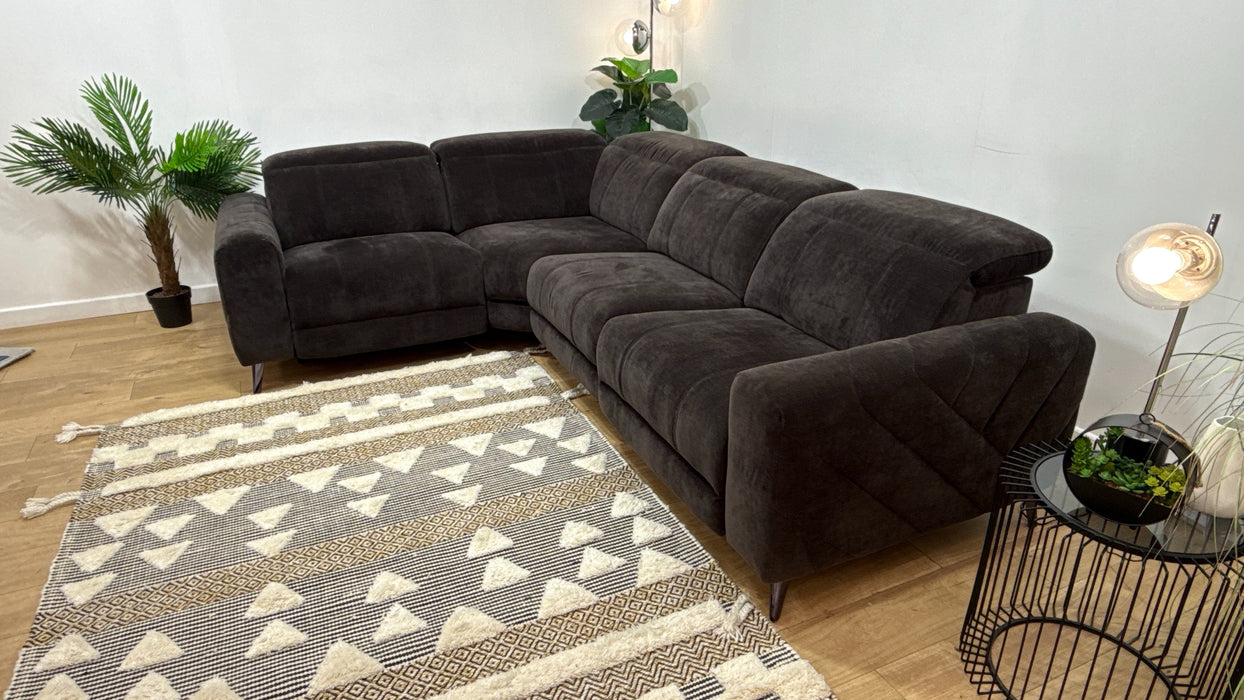 Sofology Allure Fabric 1.5 Corner 3 Power Recliner/Headrest Heated Seats Speakers in Relaxed Chenille Raisin