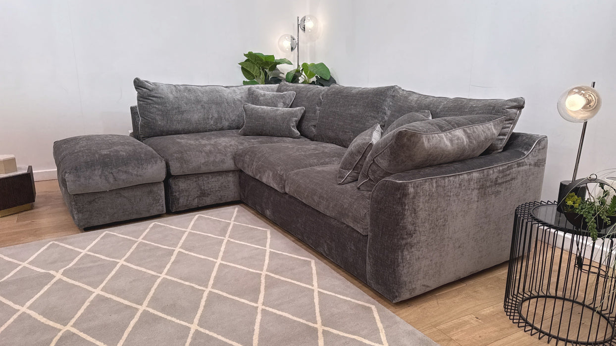 Sofology Georgio Fabric Terminal 1 Corner 3 Feather Flex Seats in Luxe Chenille Grey Mix