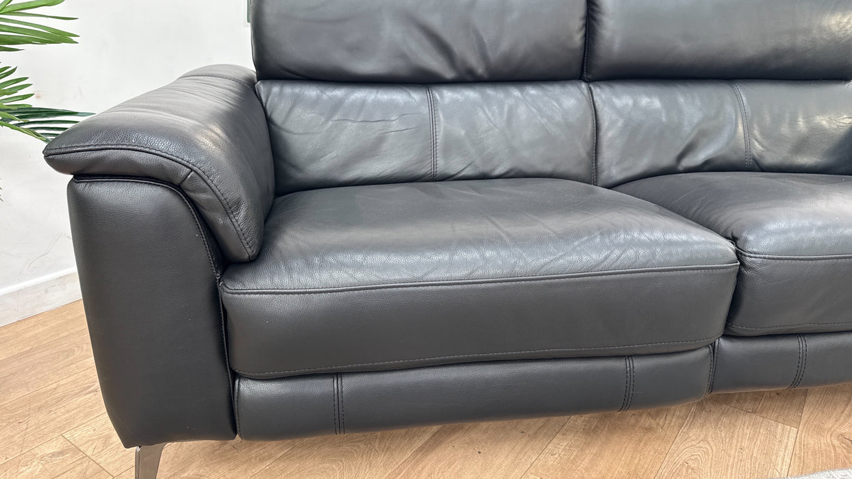Sofology Illinois Leather 3 Seater Power Recliner/Headrest in Le Mans Black