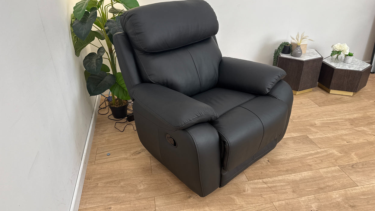 DFS Daytona Leather Recliner Rocking Chair in Jet Black