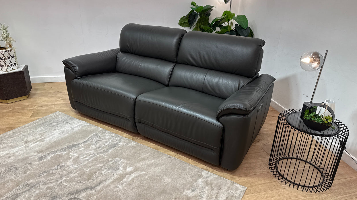 Sofology Hugo Leather 2.5 Seater Power Recliner/Headrest in Trusty Embossed Charcoal