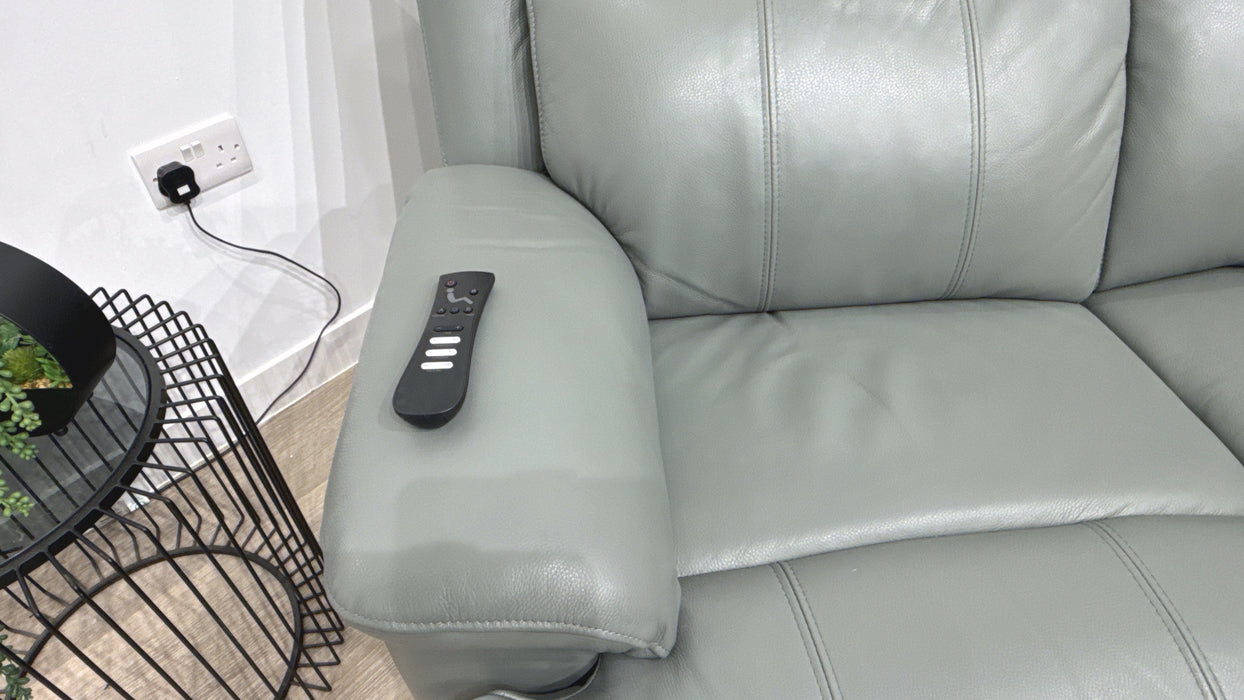 Sofology Gracie Leather 2 Seater Power Recliner/Headrest Massage in Trusty Sheen Granite Teal