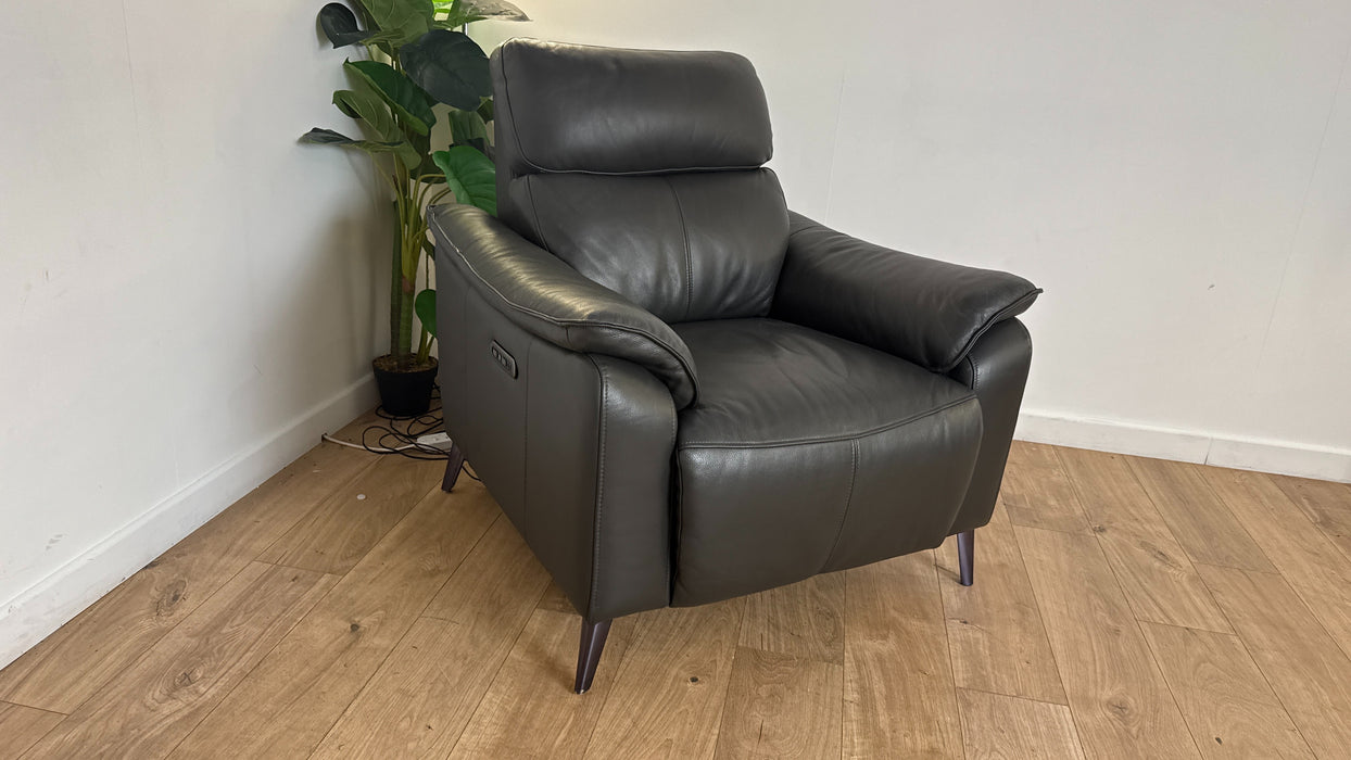 Sofology The Arlo Reclining Chair in Trusty Embossed Leather Charcoal
