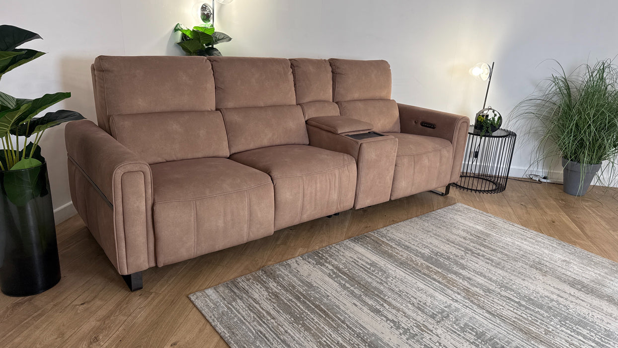 Sofology The Ravello Fabric 3 Seater Console Power Recliner/Headrest Heated Seat Lumbar in Lifestyle Flecked Sand