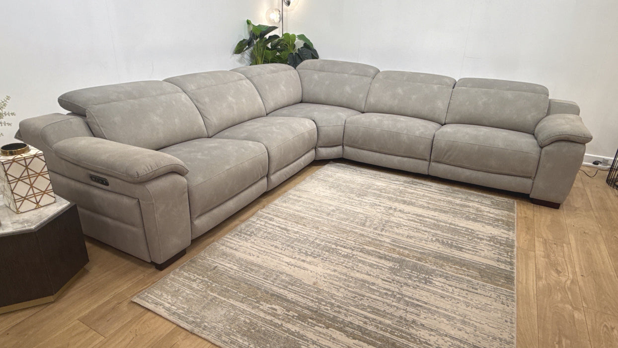Sofology Portland Modular Fabric 3 Corner 3 Quad Power Recliner/Headrest in Lifestyle Flecked Stone