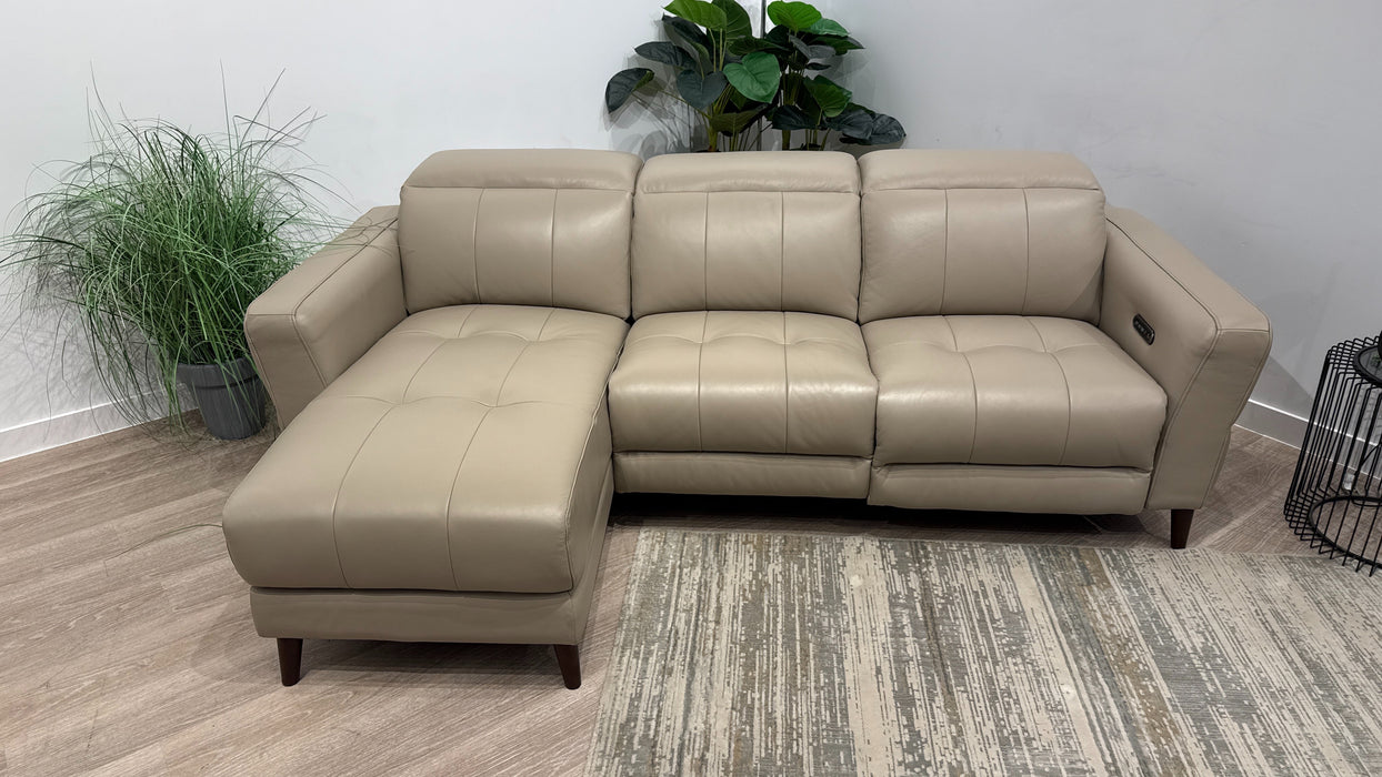 Sofology Jax Leather 4 Seater Chaise Power Recliner/Headrest in Trusty Embossed Stone