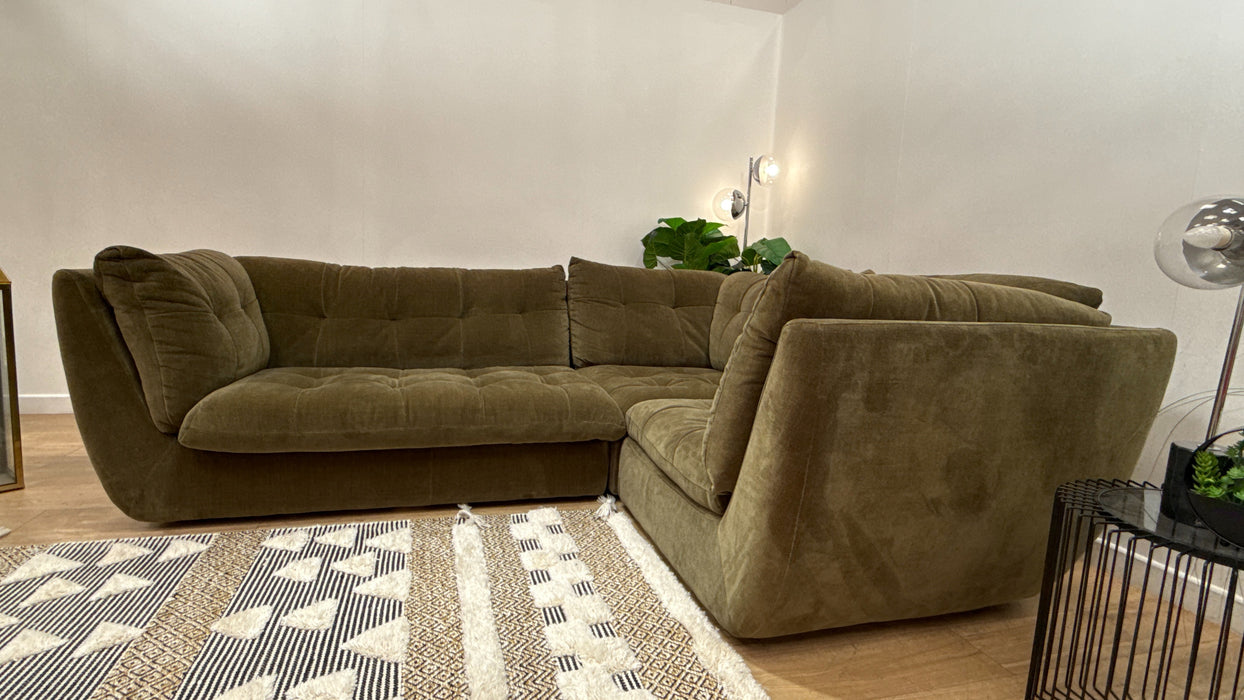 Sofology Cocoon Fabric 2 Corner 1 in Relaxed Chenille Olive Green