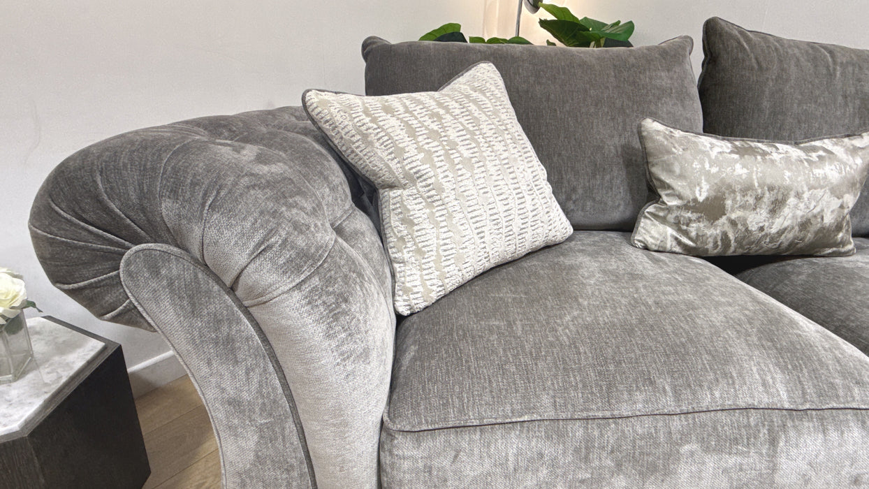 Sofology Highgrove Fabric 3 Seater Full Back Extra Flex Seats in Luxury Deep Pile Chenille Grey Mix