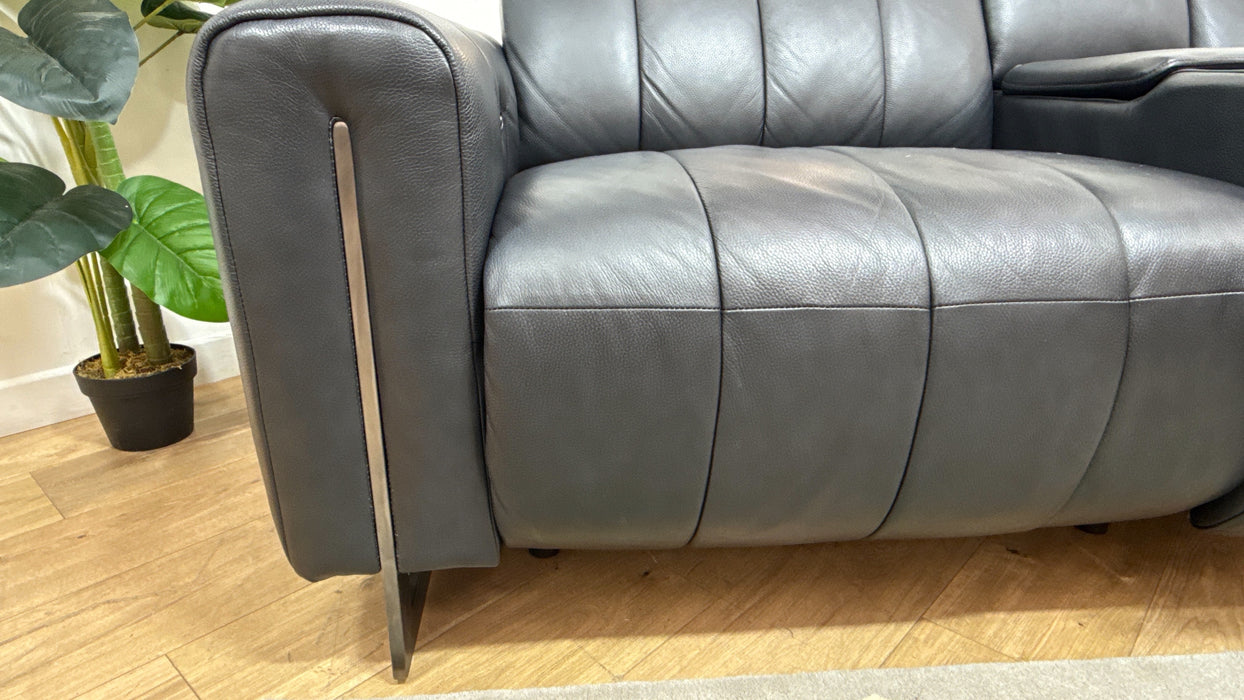 Sofology Paramount Leather 2.5 Seater Console Power Recliner/Headrest Speakers in Trusty Embossed Navy