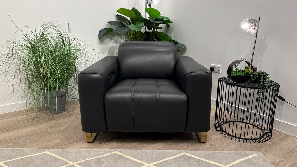 Sofology Marvella Leather Chair Power Recliner Heated Seat in Trusty Sheen Jet Black