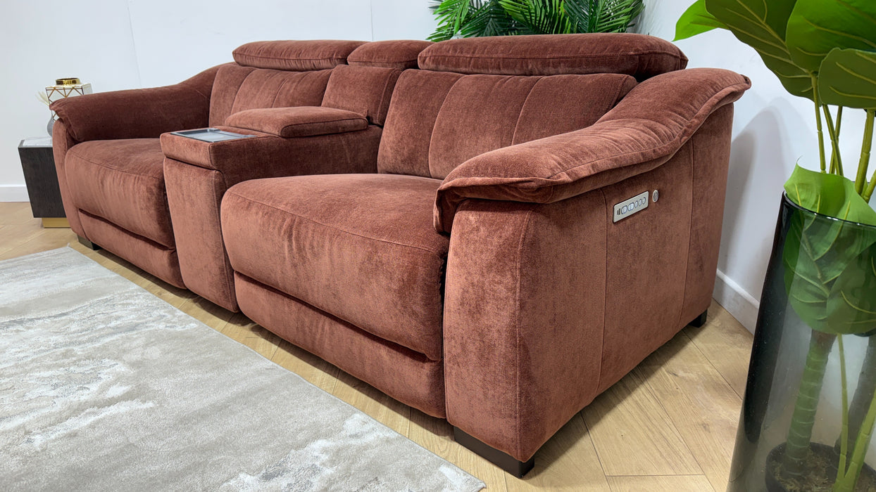 Sofology Carrera Fabric 2.5 Seater Smart Console Power Recliner/Headrest Heated Seat in Relaxed Chenille Burnt Sienna
