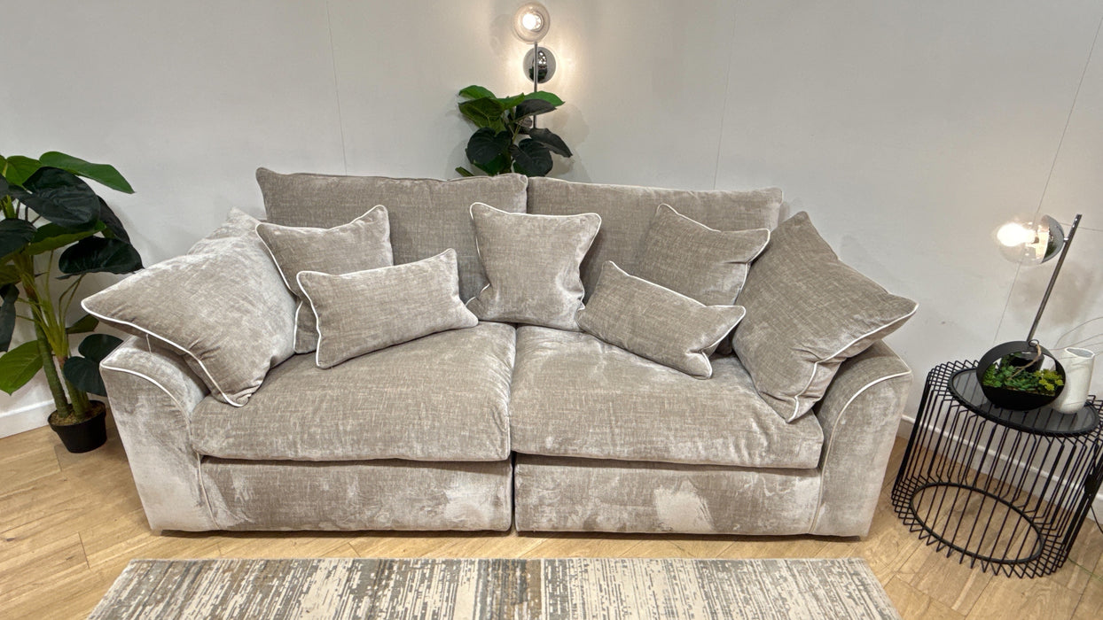 Sofology Georgio Fabric 4 Seater Split Feather Flex Seats in Luxe Chenille Stone Mix