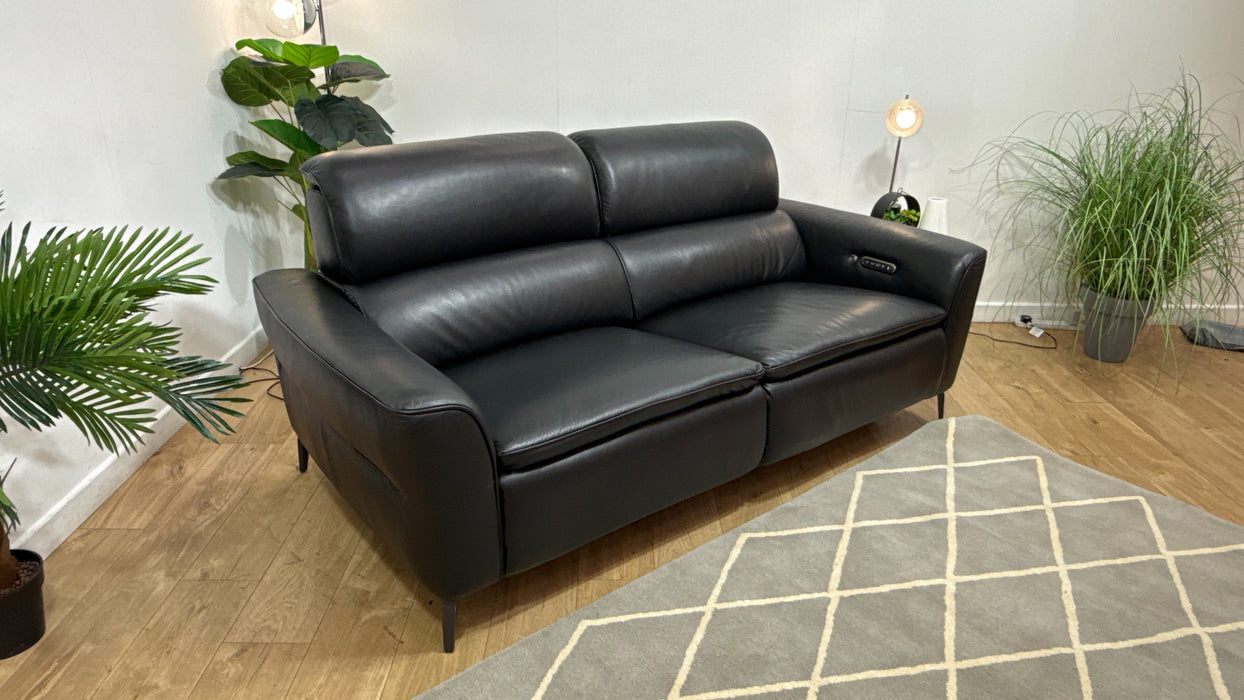 Sofology Viento Leather 2.5 Seater Power Recliner/Headrest Heated Seat Lumbar Support in Trusty Embossed Jet Black