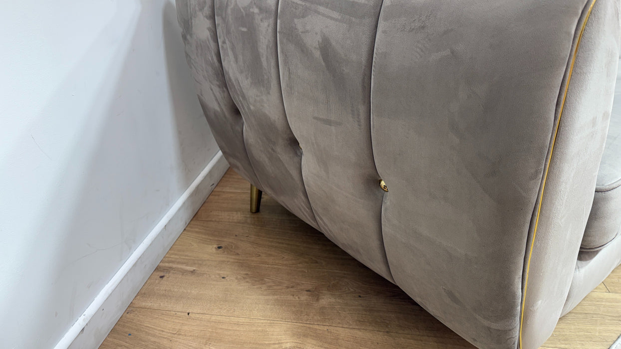 Sofology Gabrielle Fabric 4 Seater Gold Trim in Plush Pebble/Alexa Truffle Mix