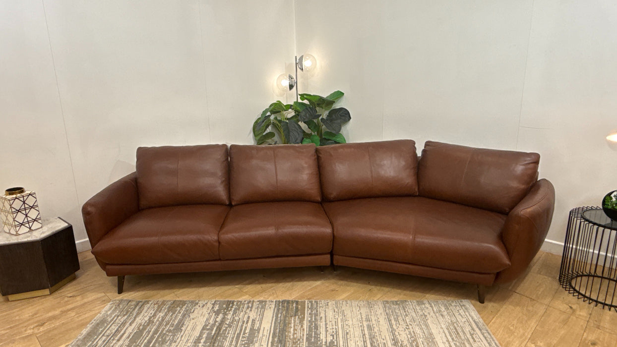 Sofology Adler Leather 4 Seater Asymmetric in Relaxed Soft Brown