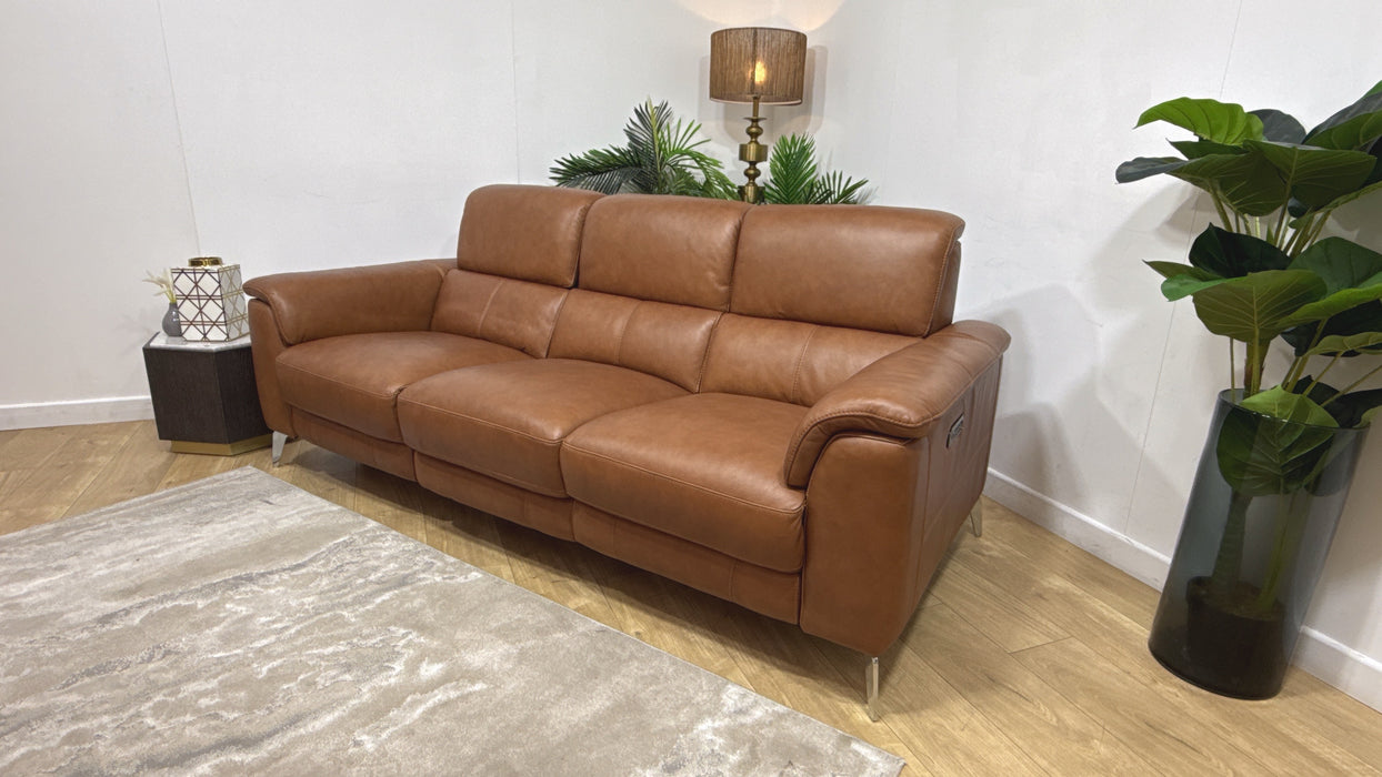 Sofology Leather Illinois 3 Seater Power Recliner + HDRest in Tan