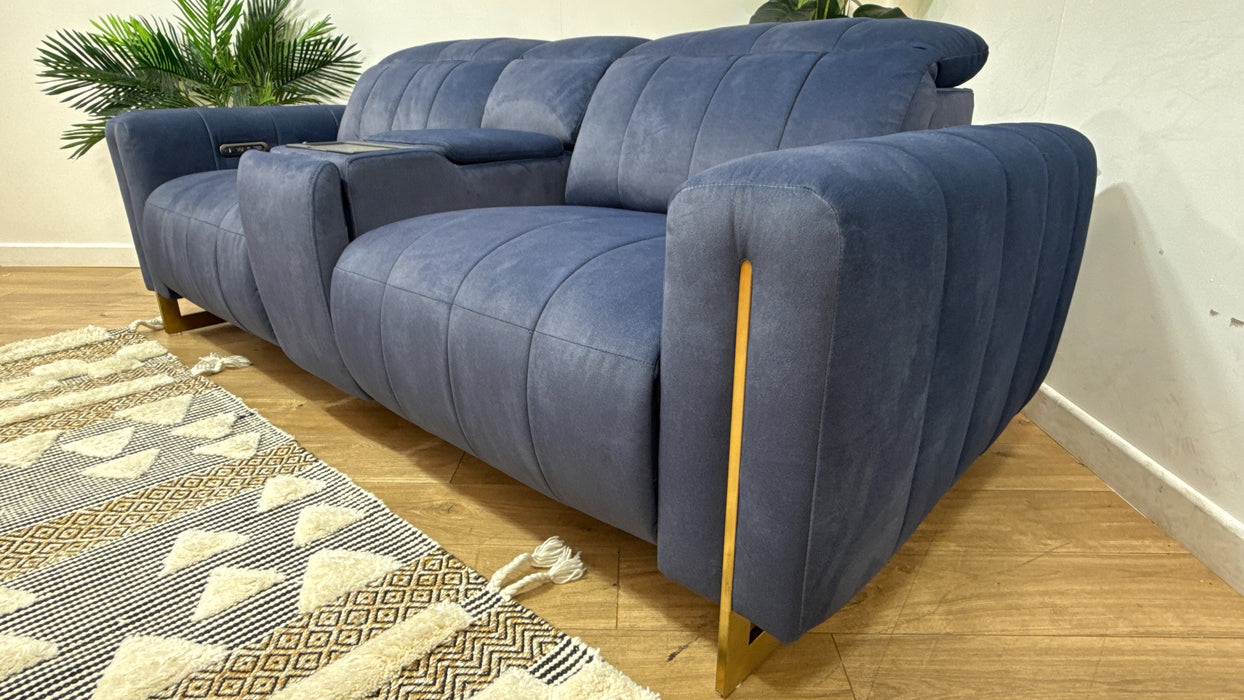 Sofology Paramount Fabric 2.5 Seater Console Power Recliner/Headrest Heated Seats Speakers in Lifestyle Flecked Navy