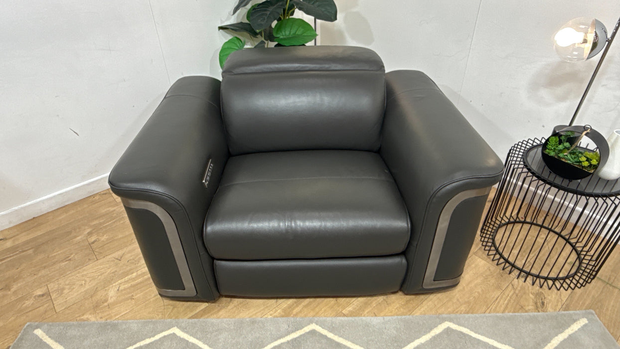 Sofology Plaza Leather Loveseat Power Recliner/Headrest in Trusty Embossed Charcoal