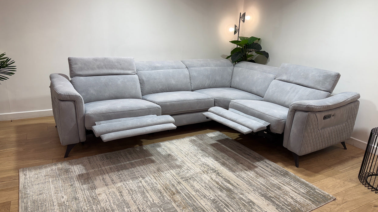 Sofology Ezra Fabric 3 Corner 1.5 Power Recliner/Headrest Heated Seat in Lifestyle Flecked Silver