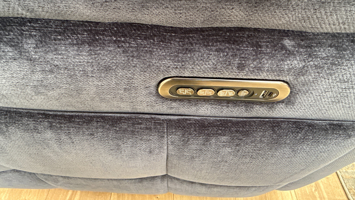Sofology 3 Console Corner 3 Power Recliner/Headrest Heated Seats Lumbar Support in Montreal Denim