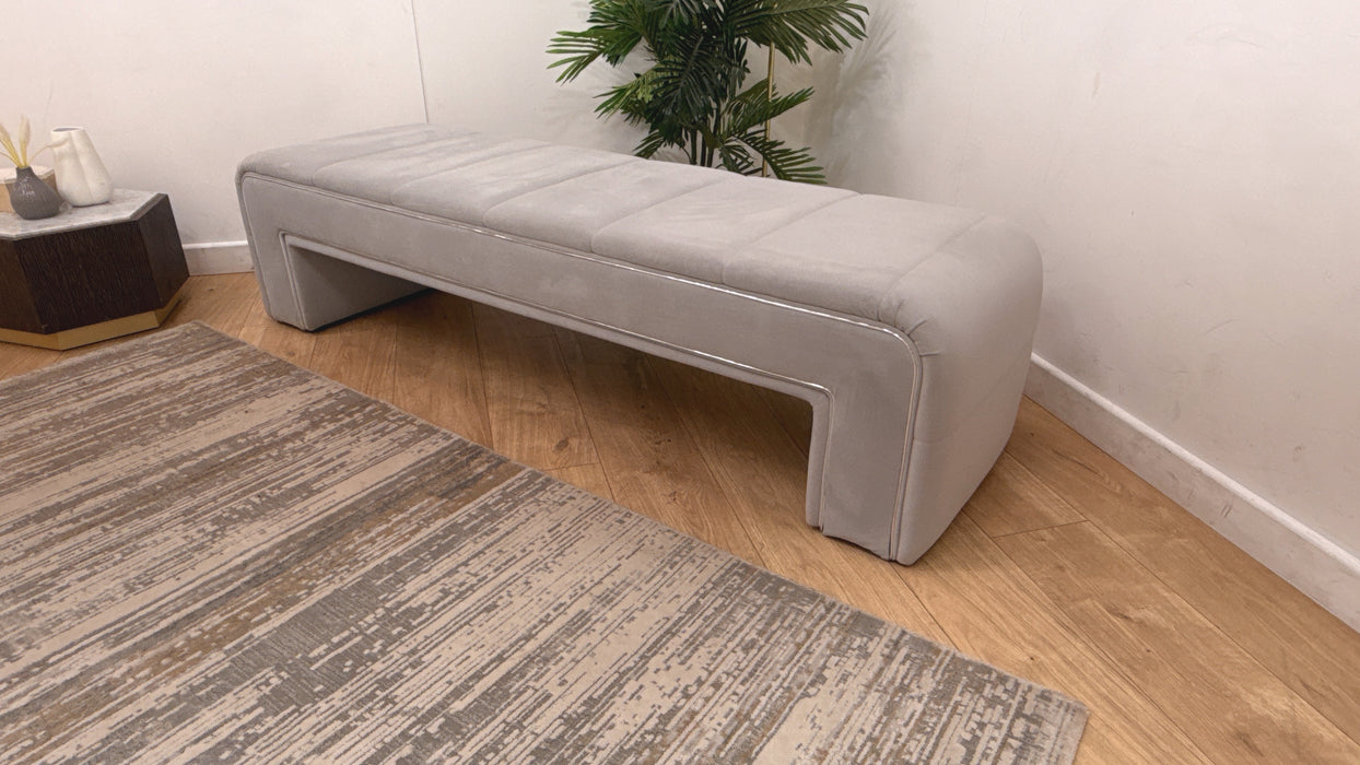 Sofology Oscar Fabric Large Bench Footstool Silver Trim in Super Matt Velvet Silver