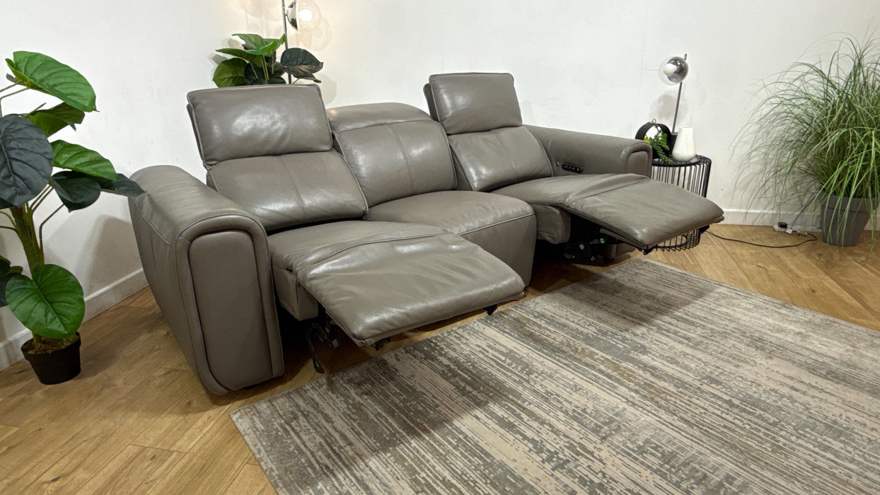 Sofology Premiere Leather 3 Seater Power Recliner/Headrest Heated Seat in Trusty Embossed Elephant