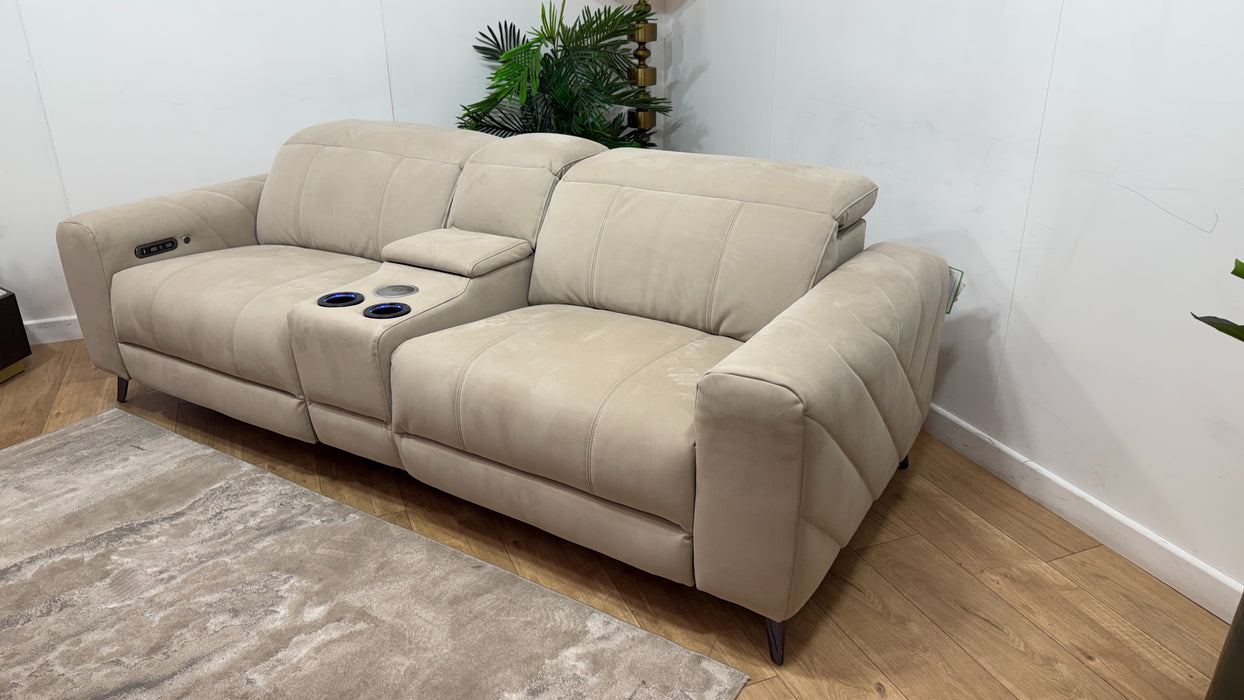 Sofology Allure Fabric 2.5 Smart Console Power Recliner/Headrest Heated Seats in Lifestyle Nubuck Feel Stone