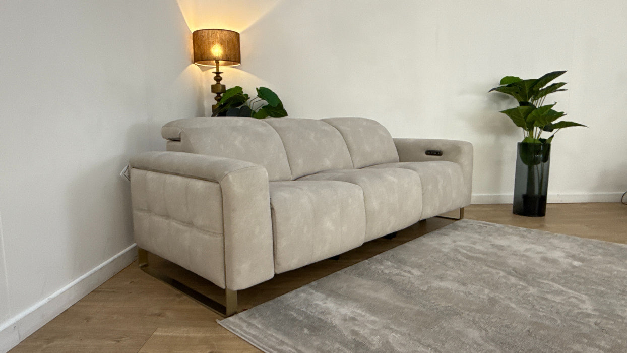 Sofology Marvella Fabric 3 Seater Power Recliner/Headrest in Lifestyle Flecked Ivory