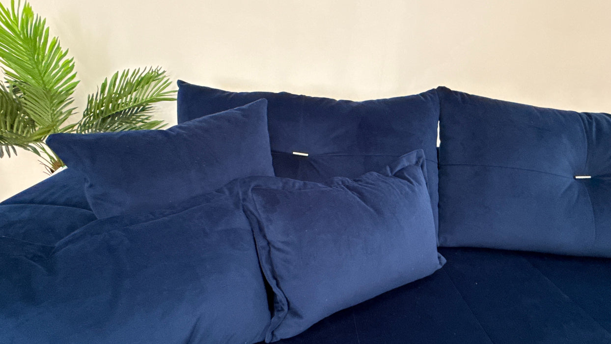 Sofology The Oscar Fabric 3 Corner 3 Silver Trim in Super Matt Velvet Navy
