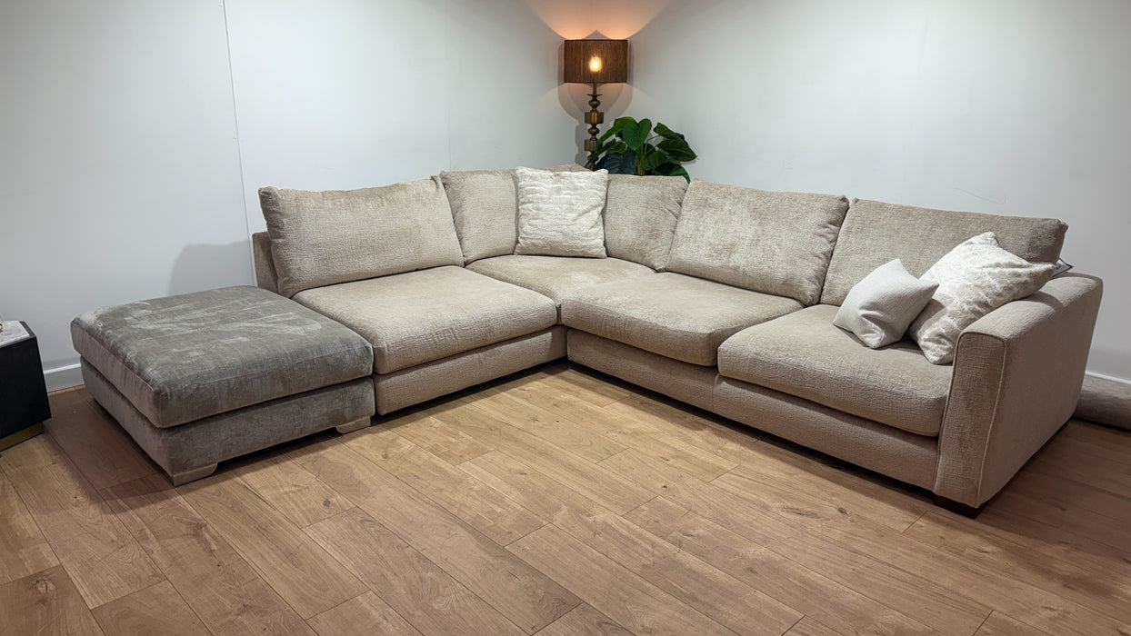 Sofology Majestica Fabric Chaise 1 Corner 3 in Teddy Chenille Natural Mix